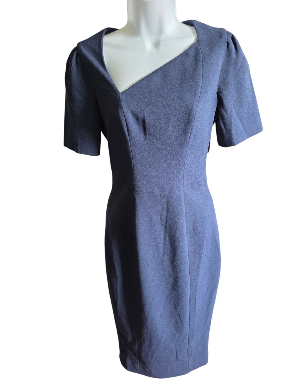 Dress the Population Blue Ruth Asymmetric Neck Midi Sheath Dress - Size XS